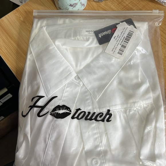 White Satin Silk Button Down Casual Blouse Shirt XL - Picture 9 of 10